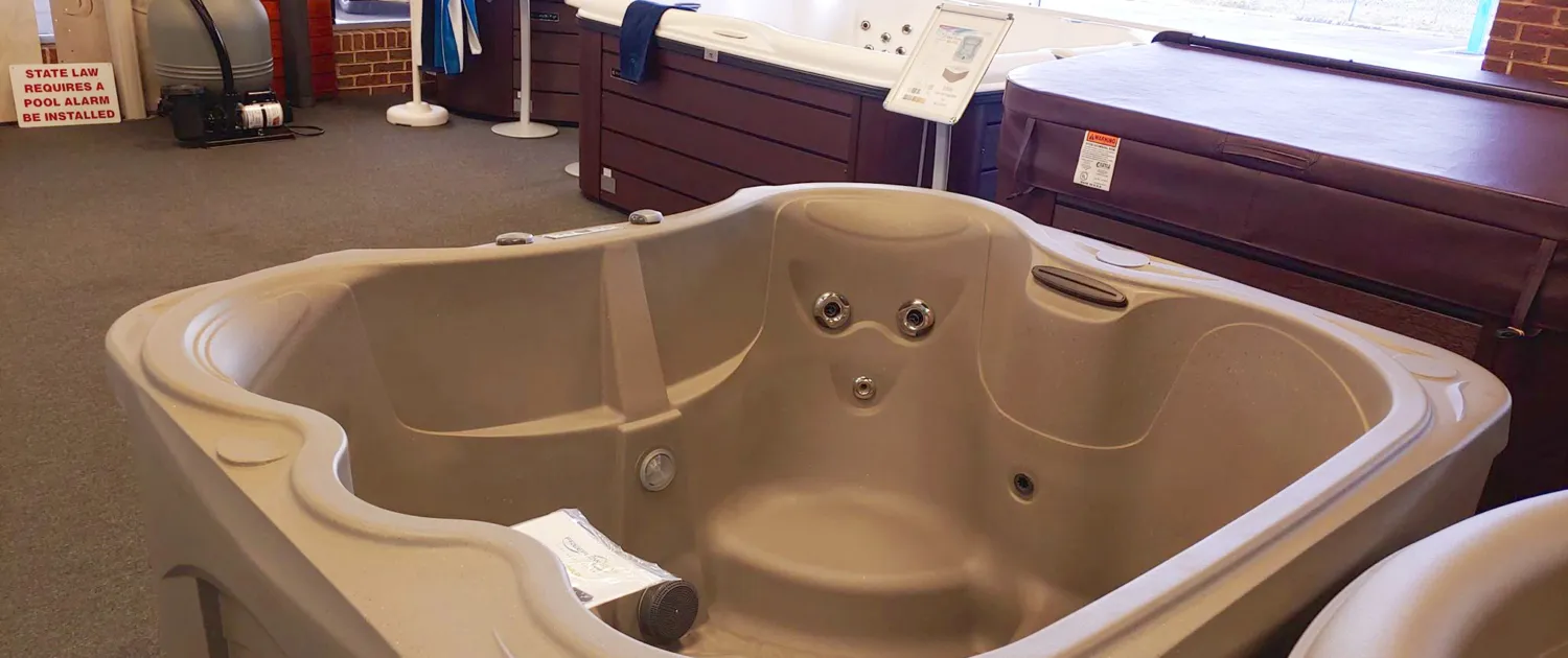 Freeflow plug-n-play spas on display on the showroom floor